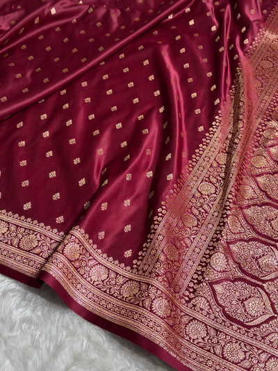 Banarasi Boota Katan Silk Saree In Garnet Shades SK03