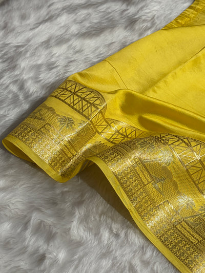 Banarasi Red With Lemon Contrast Shade Flower Boota Pure Caramel Mango Silk Saree CS-18