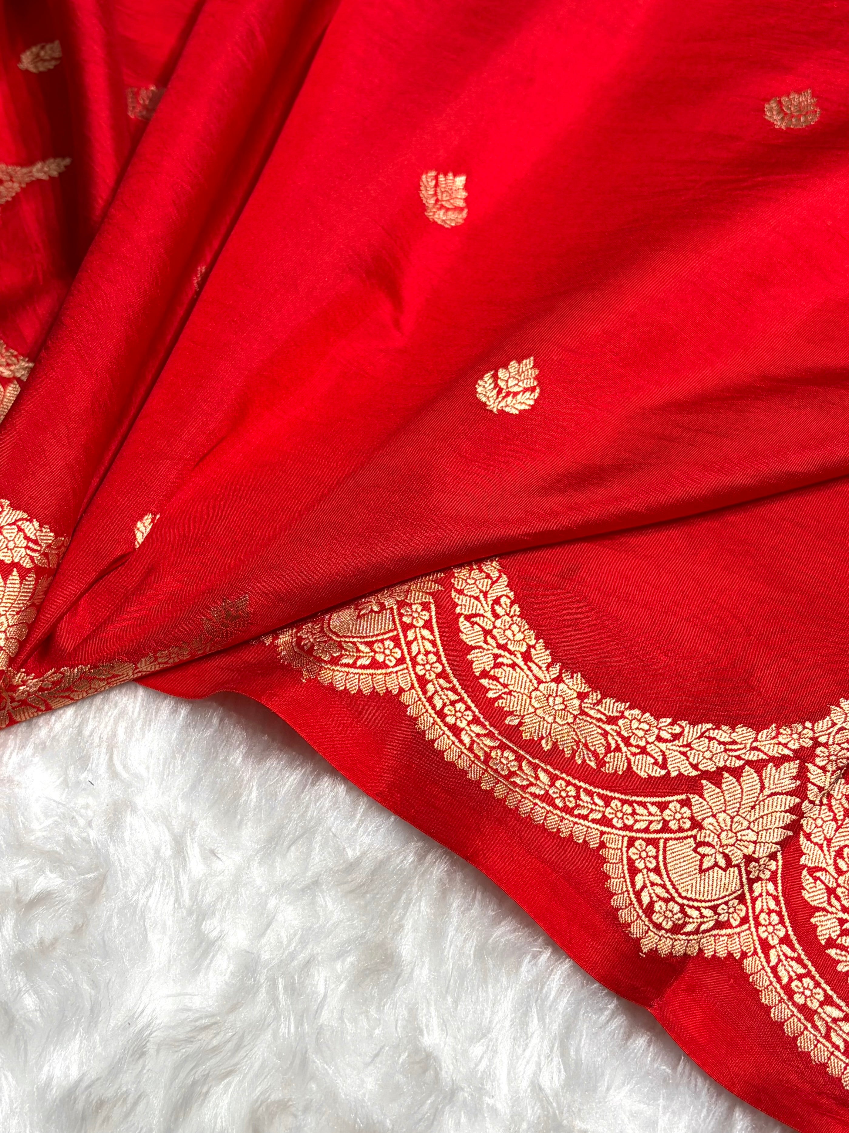 Red Shades Boota Handwoven Pure Katan Raw Mango Silk RM-19