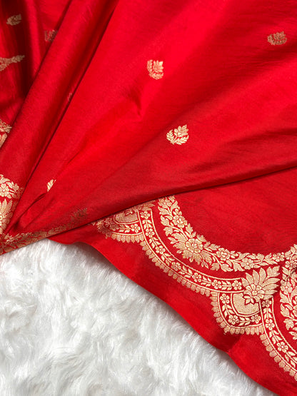 Red Shades Boota Handwoven Pure Katan Raw Mango Silk RM-19