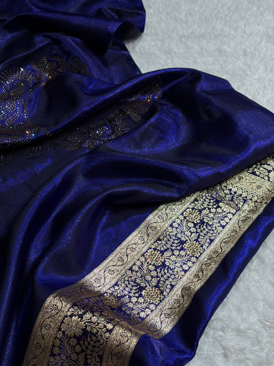 Light Weight Royal Blue Satin Silk Saree with Swarovski work BSS14