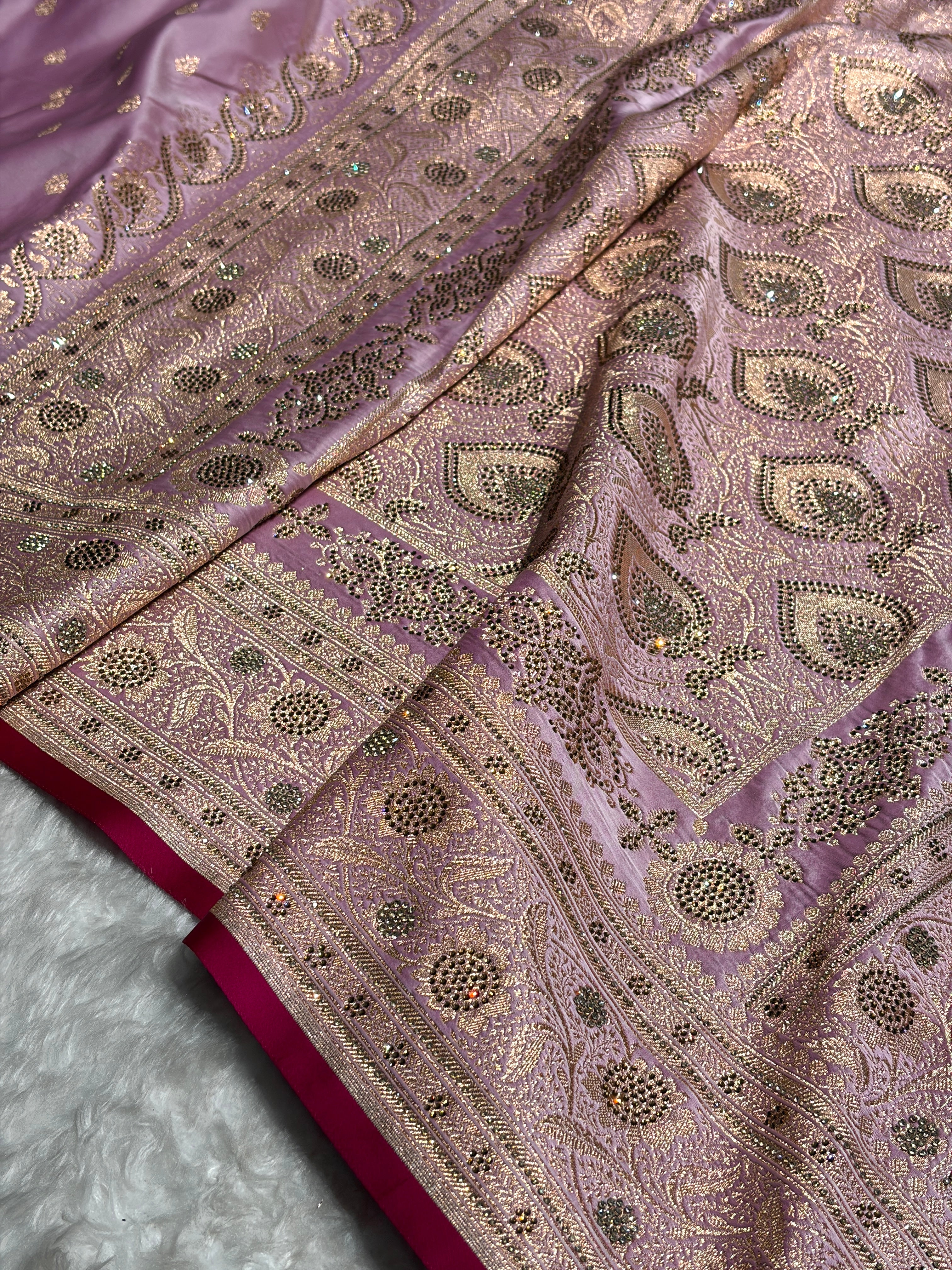 Banarasi Katan Silk Saree In light Lavender Shades With Swarovski Work BSK08