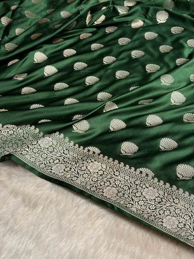 Bottle Green Tree Boota Minakari Mashru Silk Saree MCS19