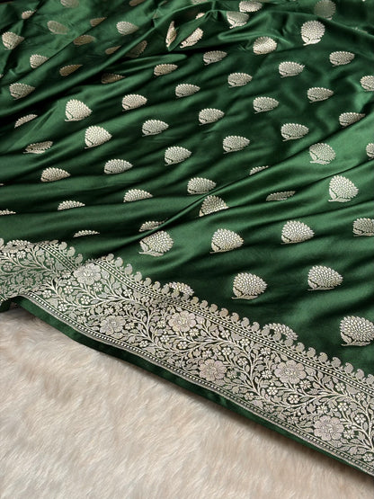 Bottle Green Tree Boota Minakari Mashru Silk Saree MS19