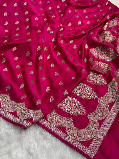 Pink Scallop Mashru Silk with Swarovski work