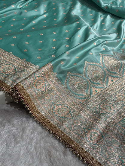 Pastel SeaGreen Satin Katan Silk Saree  With Gotta Patti SKGP11