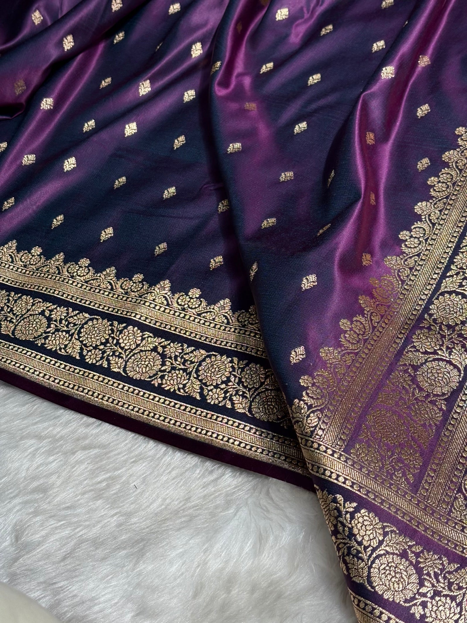 Purple Shades Booti Pattern Satin Katan Silk Saree SK51