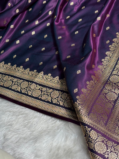 Purple Shades Booti Pattern Satin Katan Silk Saree SK51