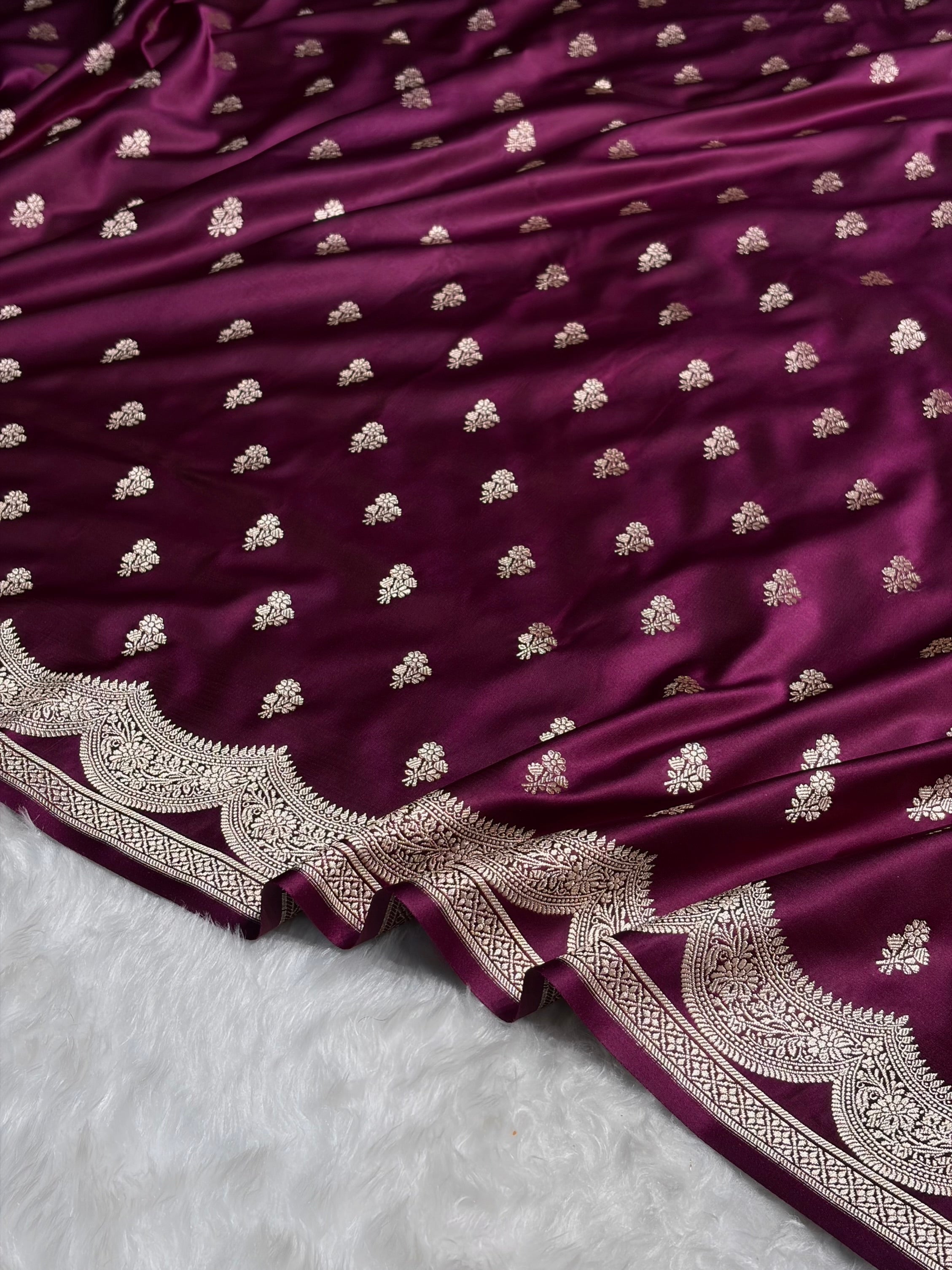 Wine Scallop Booti Mashru Silk Banarasi Saree MSM-35