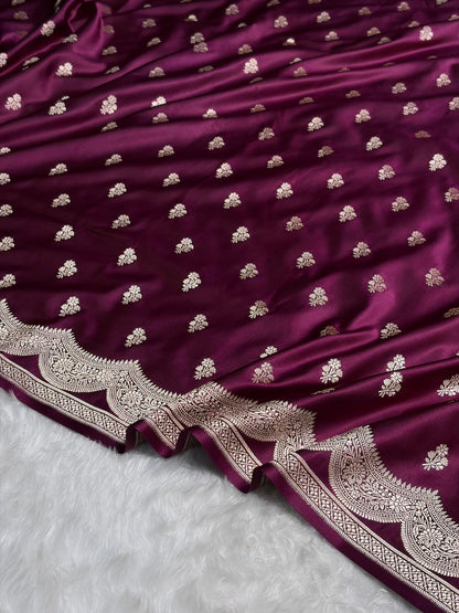 Wine Scallop Booti Mashru Silk Banarasi Saree MSM-35