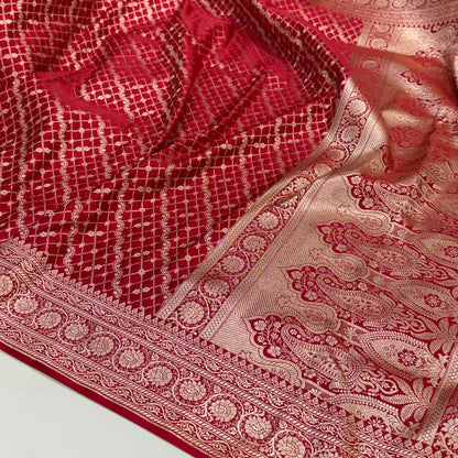 Red Banarasi Brocade Soft Katan Silk Saree