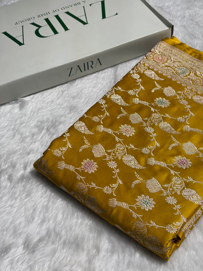 Mustard Shades In Minakari Jaal Mashru Silk Saree MCS42