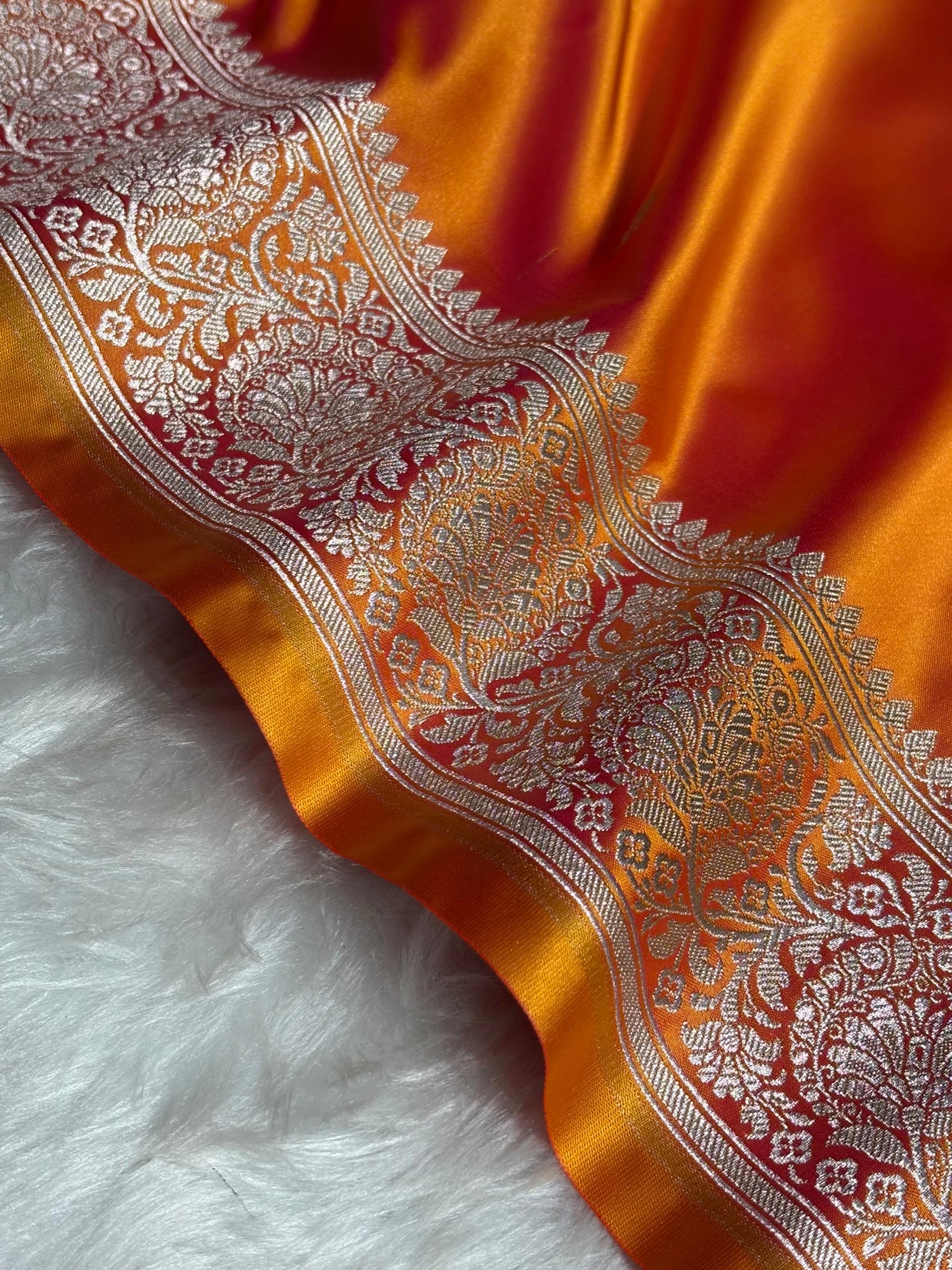 Fire Gold Floral Boota With Floral Border Mashru Silk Saree MSM-81