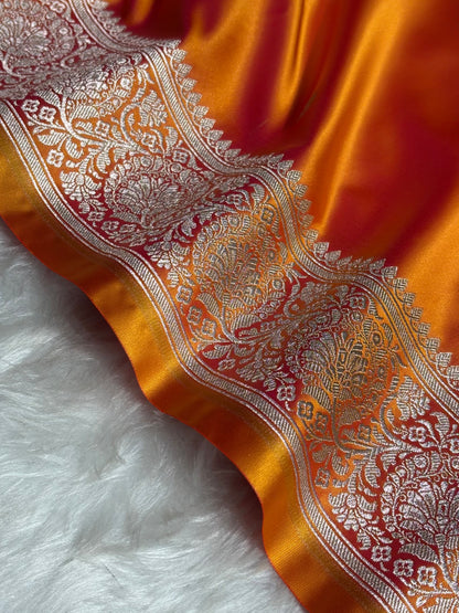Fire Gold Floral Boota With Floral Border Mashru Silk Saree MSM-81