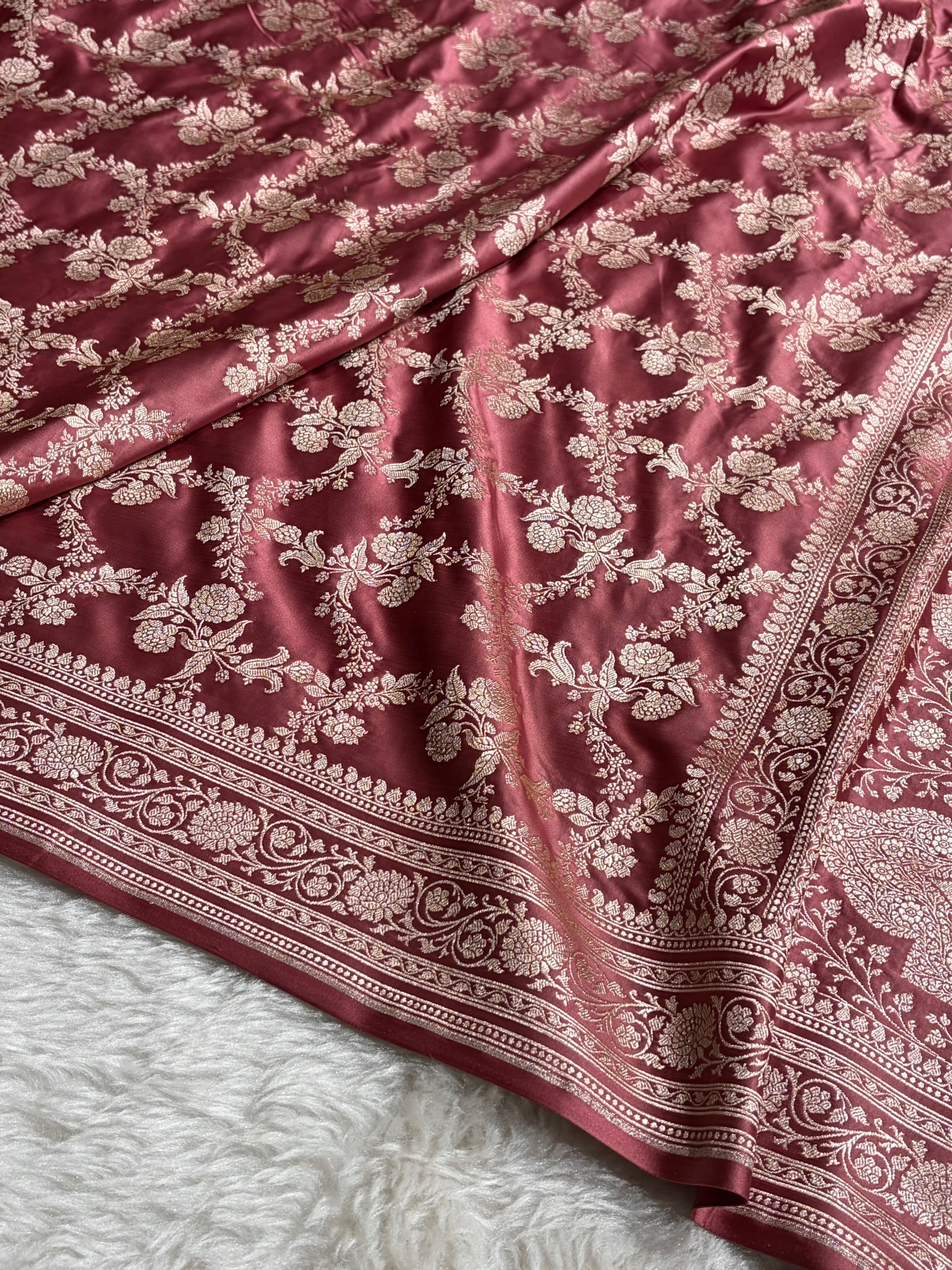 Mauve Shades Banarasi With Floral Jaal Pattern Mashru Silk Saree MSM-130