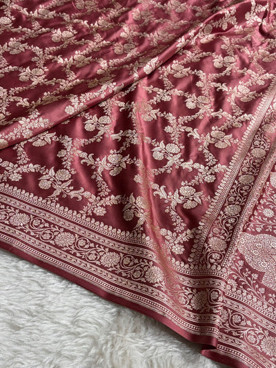Mauve Shades Banarasi With Floral Jaal Pattern Mashru Silk Saree MSM-130