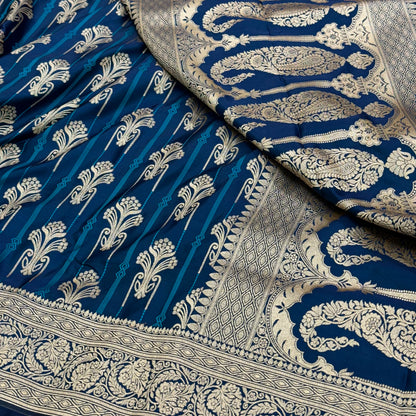 German Blue Tanchoi Meena Mashru Silk Saree