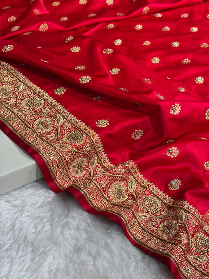 Banarasi Red Work Pattern Satin Katan Silk Saree BSK72
