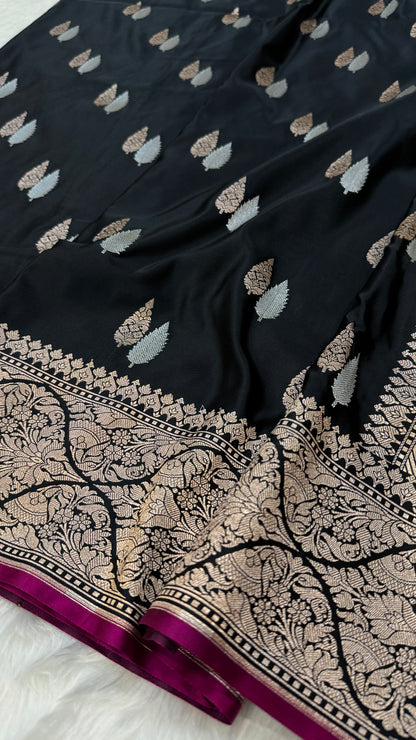 Black Mashru Silk Saree With Rupa Sona Motifs