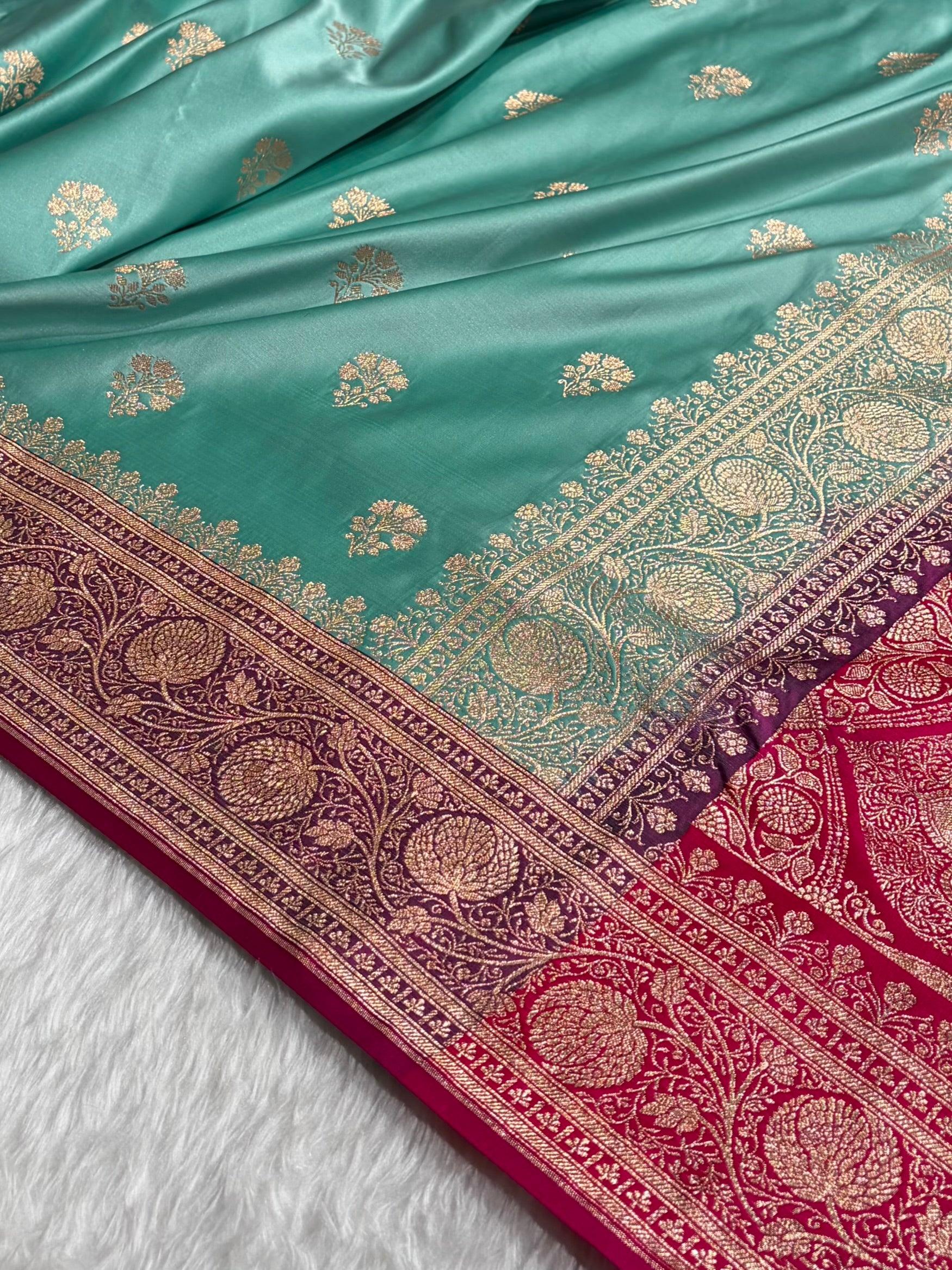 Sea green - Rani Banarasi Boota Katan Silk Saree SKM29