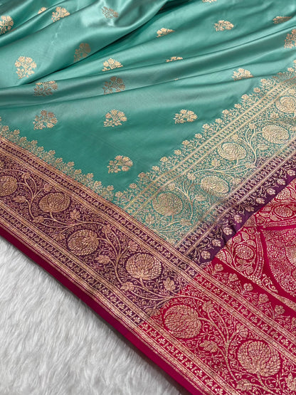 Sea green - Rani Banarasi Boota Katan Silk Saree SKM29