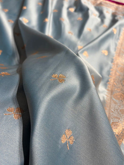 Powder Blue Booti Katan Silk Saree SK09