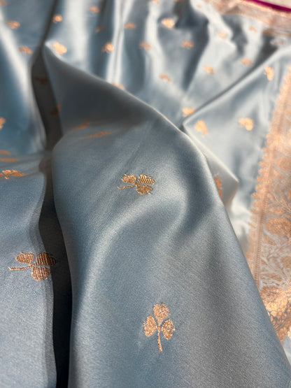 Powder Blue Blue Blue Booti Katan Silk Saree SK09
