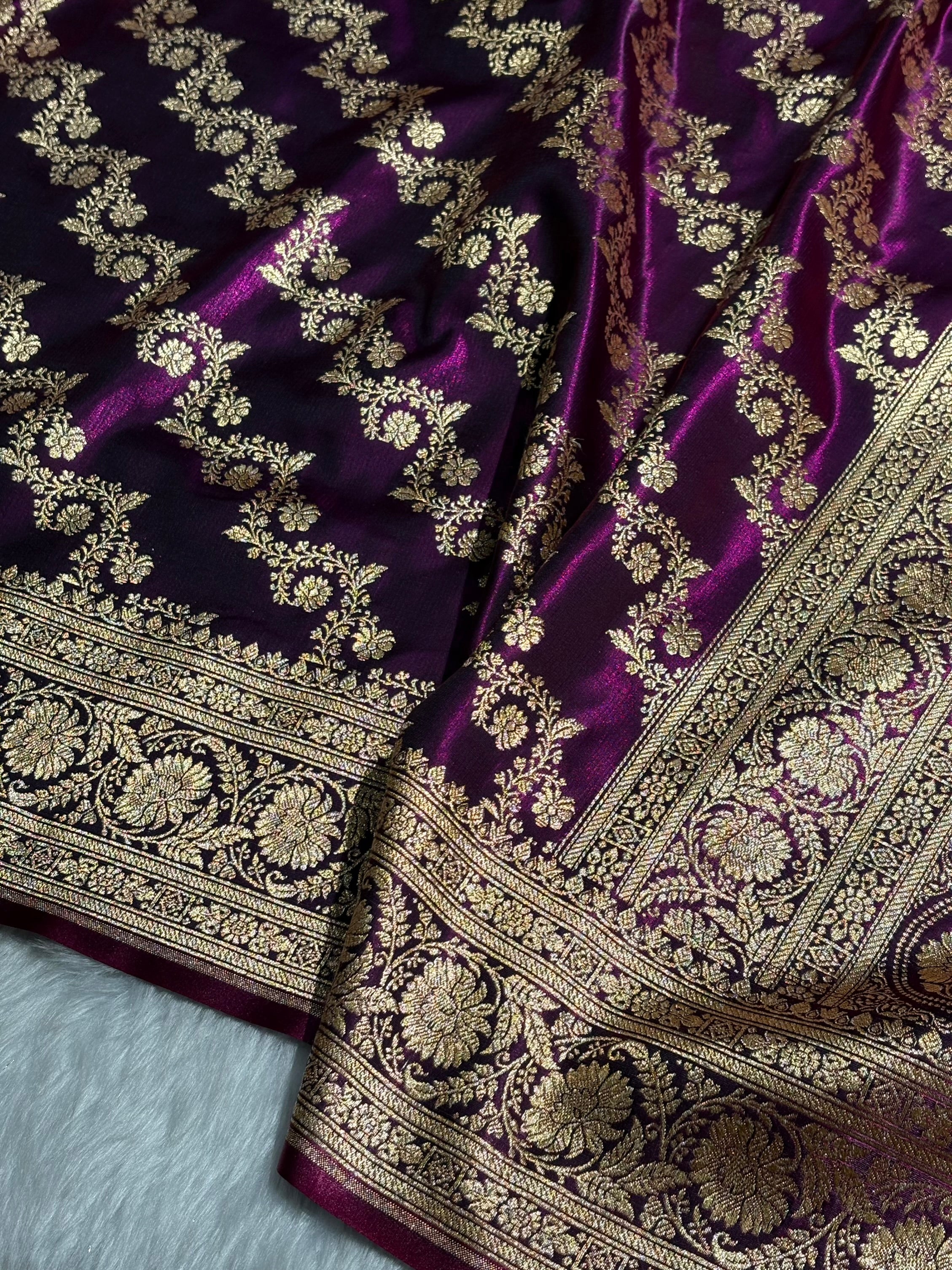Wine Shades Banarasi Satin Silk Saree SS32