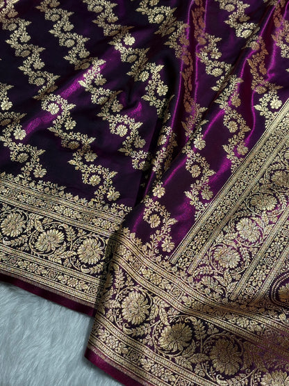 Wine Shades Banarasi Satin Silk Saree SS32