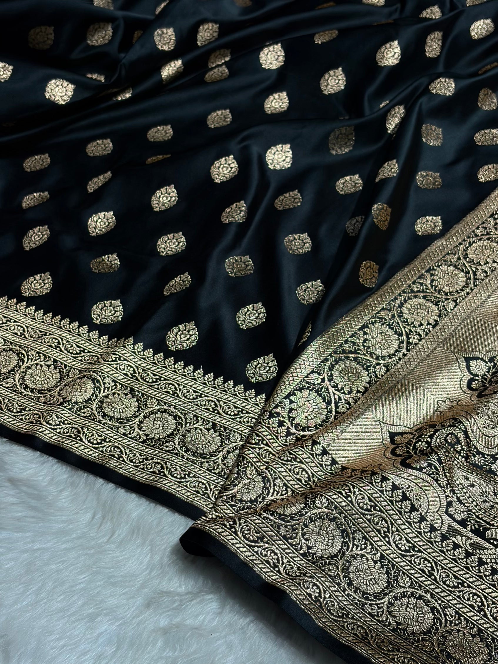 Boota Katan Silk Saree In Black Shades SK02