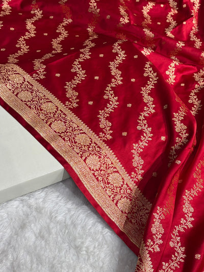 Banarasi Satin Katan Saree With Boota in Red Shades SK108