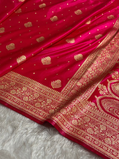 Banarasi Cross Rani Shades Booti Pattern Banarasi Satin Silk Saree SS59