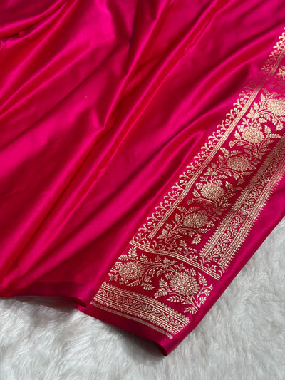 Banarasi Satin Katan Saree Floral Booti Pattern in Contrast Dark Rama / Rani Shades SK149