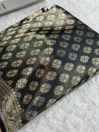 Banarasi Cross Navy Blue Shades Satin Tissue Silk Saree In Booti motif ST01