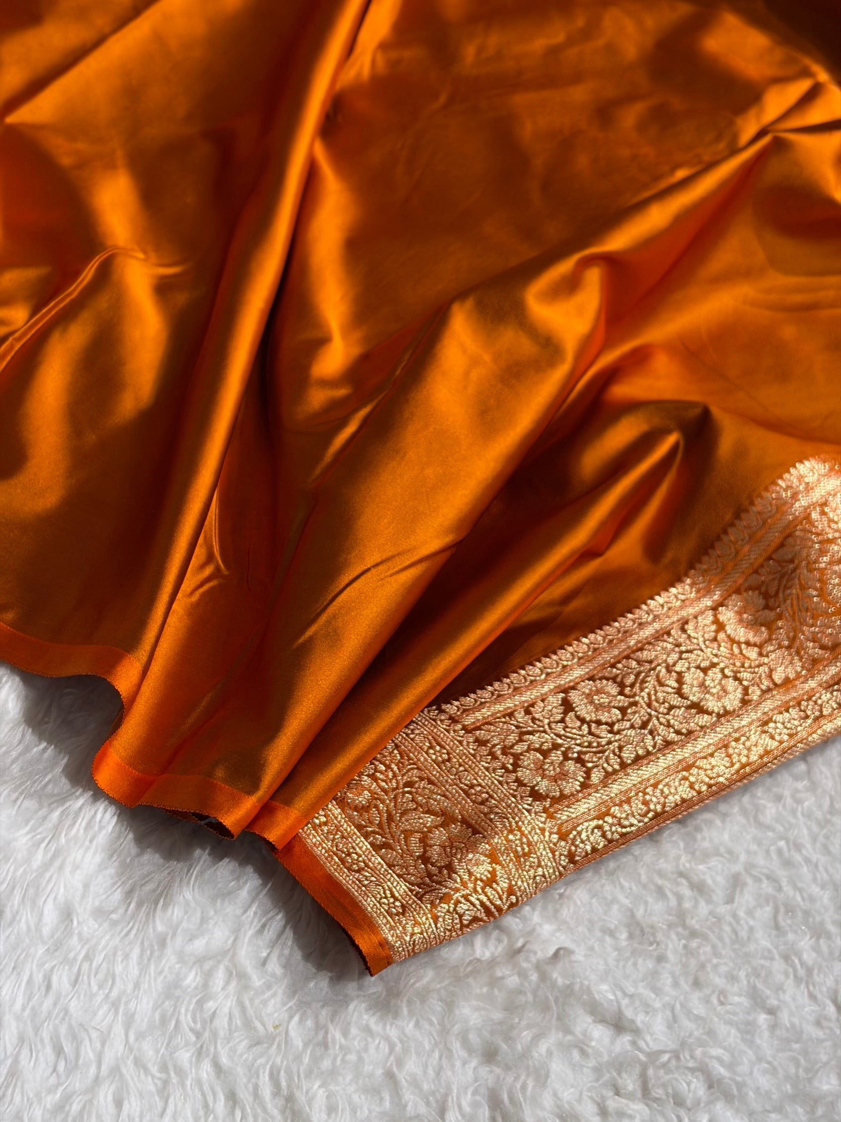 Rust Booti Pattern Satin Katan Silk Saree SK65