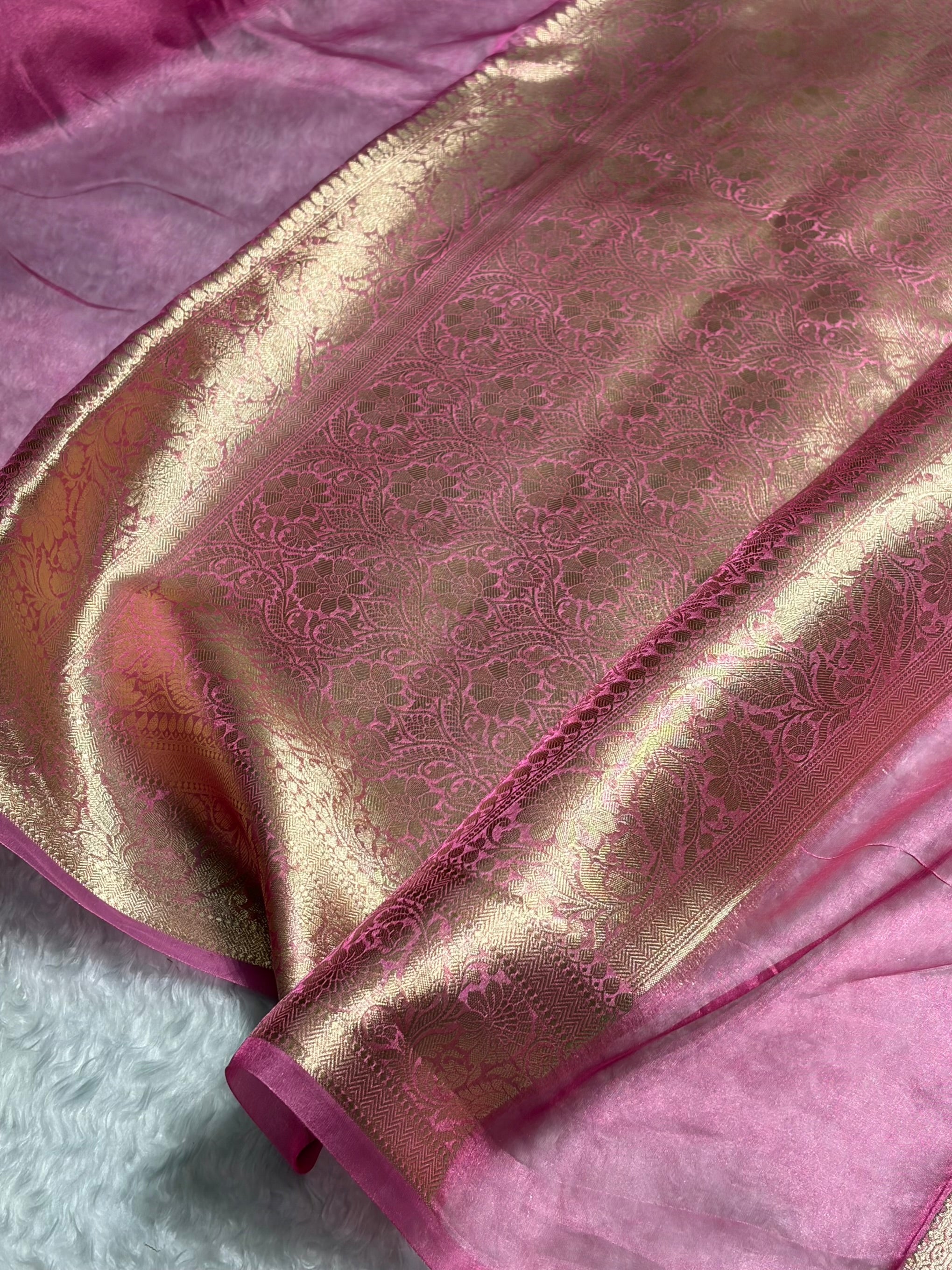 Banarasi Baby Pink Shades Pure Tissue Silk Saree PT-60