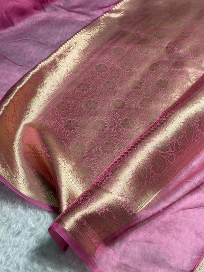 Banarasi Baby Pink Shades Pure Tissue Silk Saree PT-60