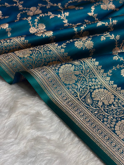 Peacock Banarasi Jaal Katan Silk Saree SKM24