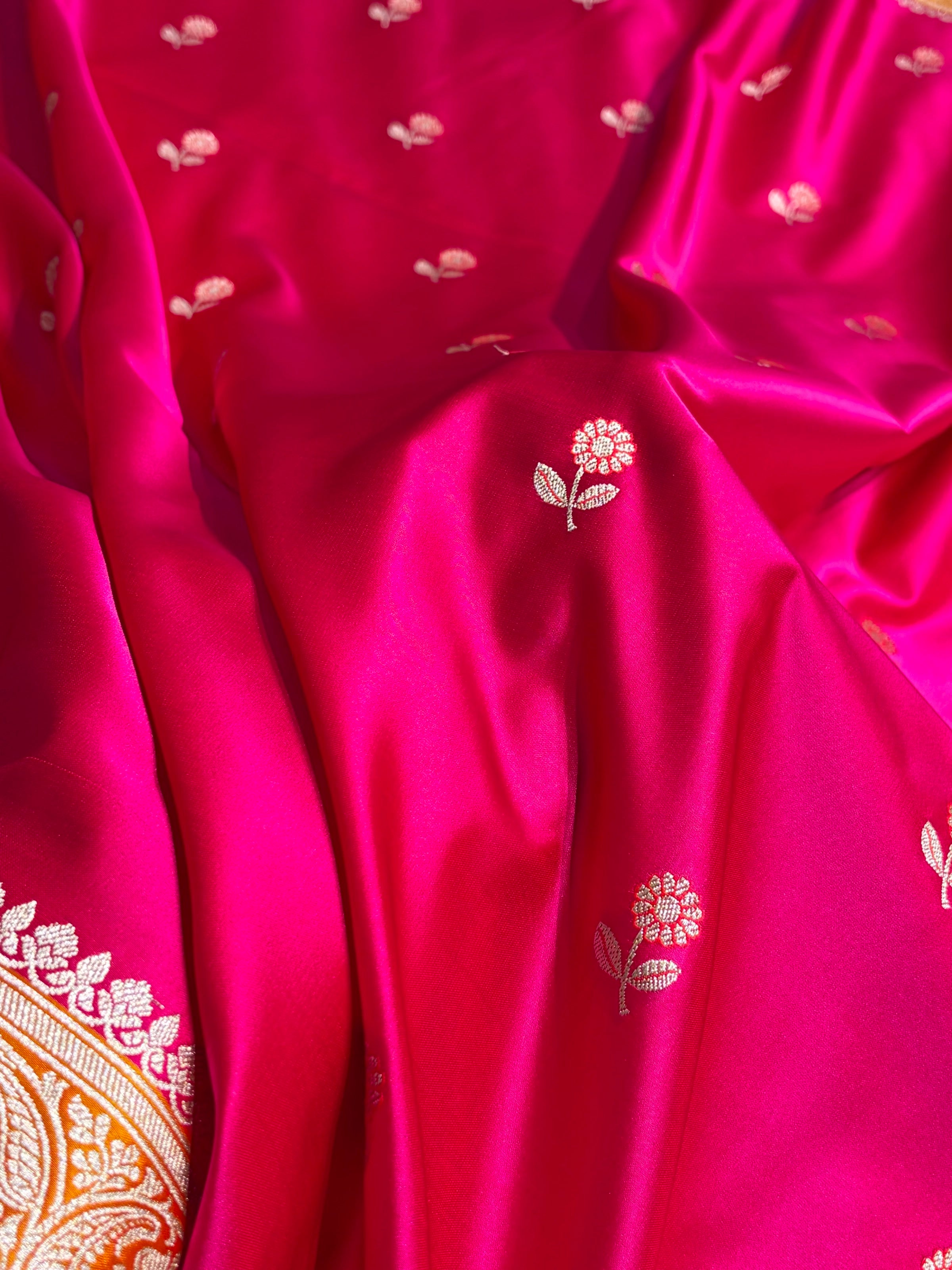 Rani / Mustard Shades Banarasi Booti Pattern Mashru Silk Saree MSM-137