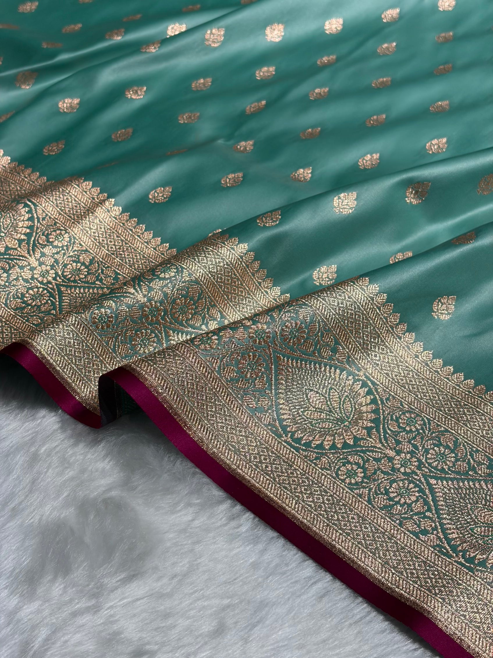 Turquoise booti Katan Silk saree SK10