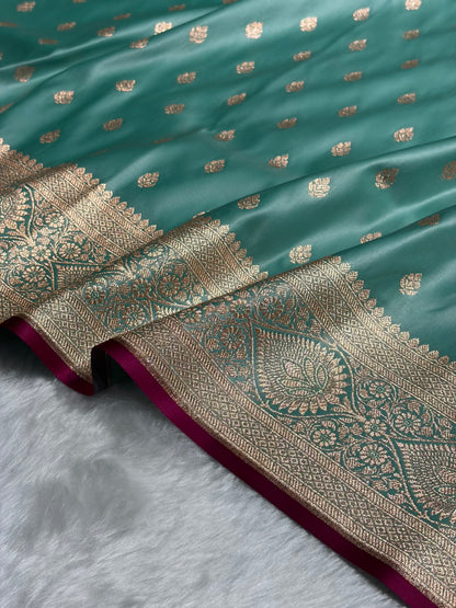 Turquoise booti Katan Silk saree SK10