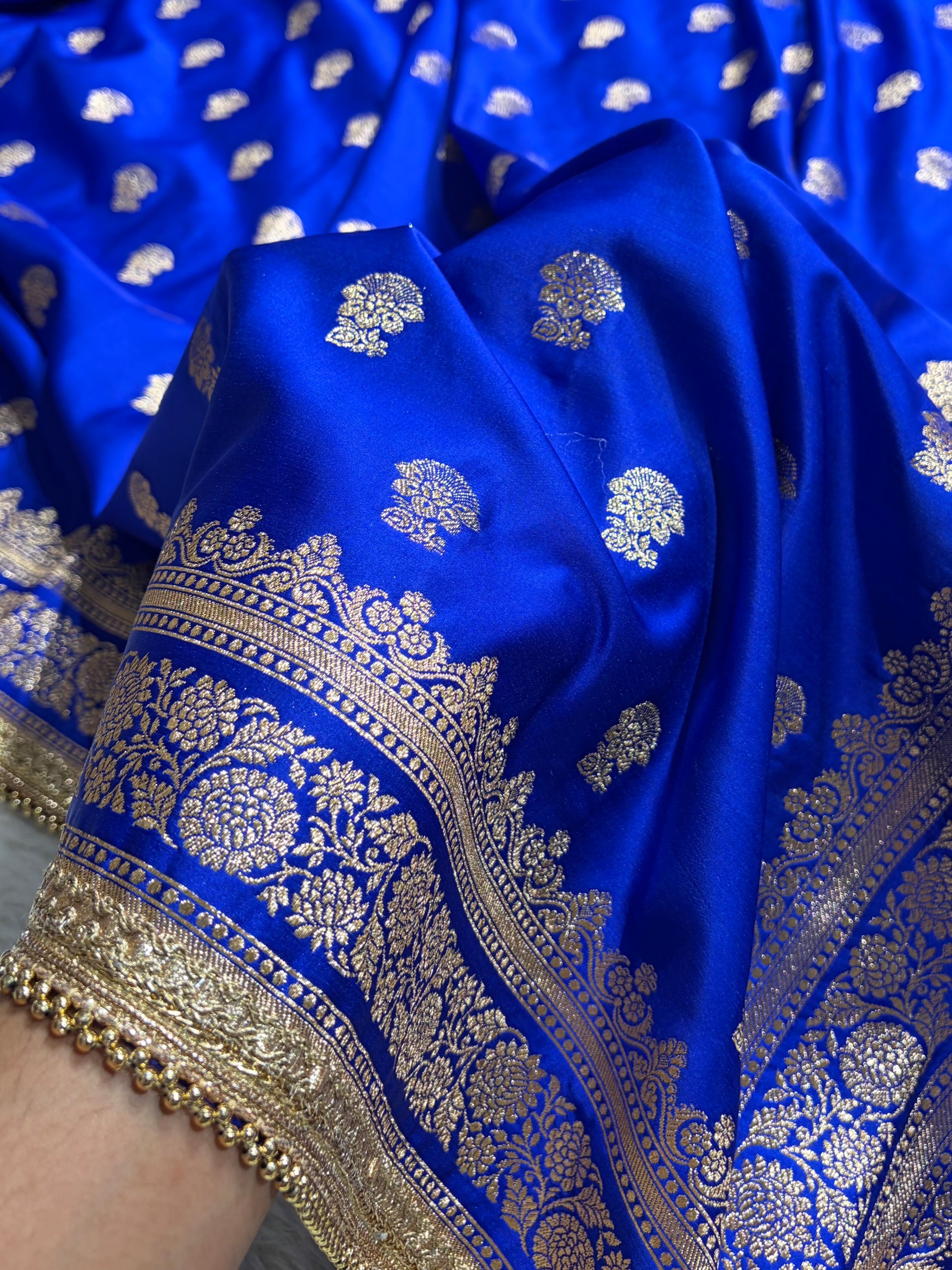 Royal Blue Booti Pattern With Gotta Patti Work Satin Katan Silk Saree SKGP49