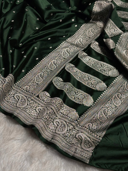 Bottle Green Tone Booti Mashru Silk Saree