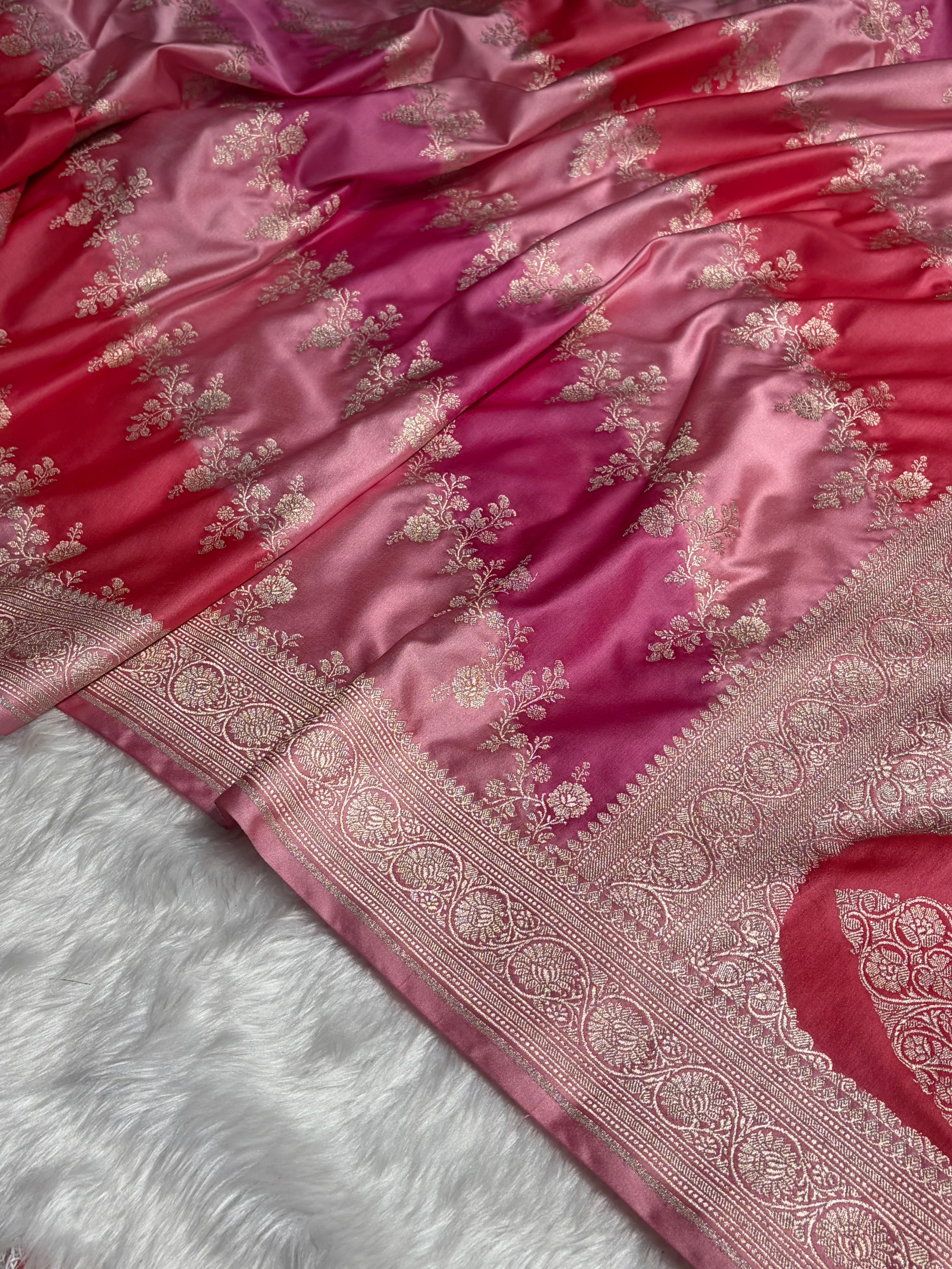 Blush Pink Rangkat Banarasi Cross Mashru Silk Saree MS01