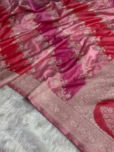 Blush Pink Rangkat Banarasi Cross Mashru Silk Saree MSRK01