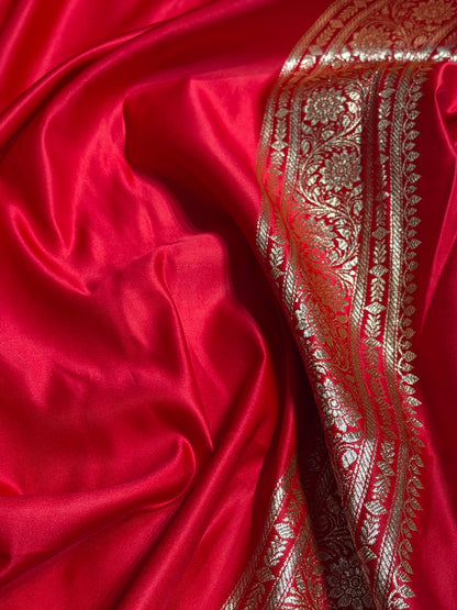 Pista with Red Floral Boota Satin Katan Silk saree SK27