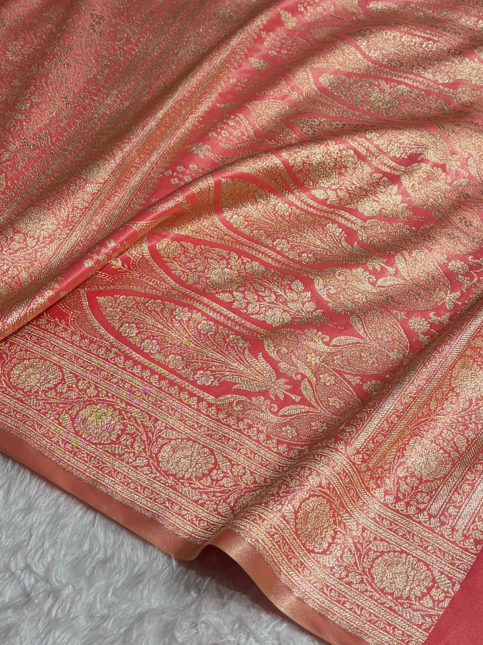 Peach Shades Brocket Satin Silk Saree Banarasi Saree Shades SS30