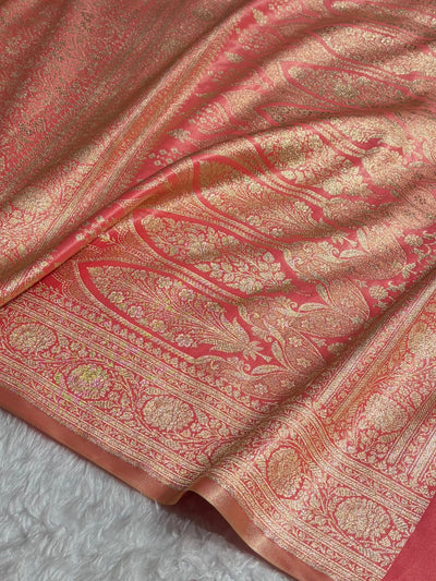 Peach Shades Brocket Satin Silk Saree Banarasi Saree Shades SS30