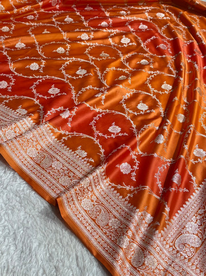 Banarasi Orange Rangkat Mashru Silk Saree Jaal MSRK44