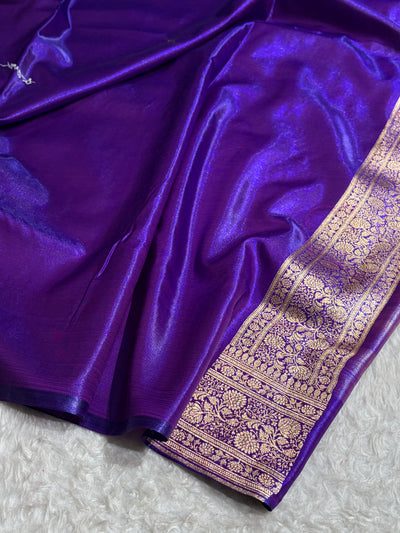 Banarasi Cross Purple Shades Booti Pattern Banarasi Satin Silk Saree SS59